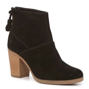 Hush Puppies Black Suede Ingrid 3” Stacked Heel Ankle Boot Tassel Zip NIB